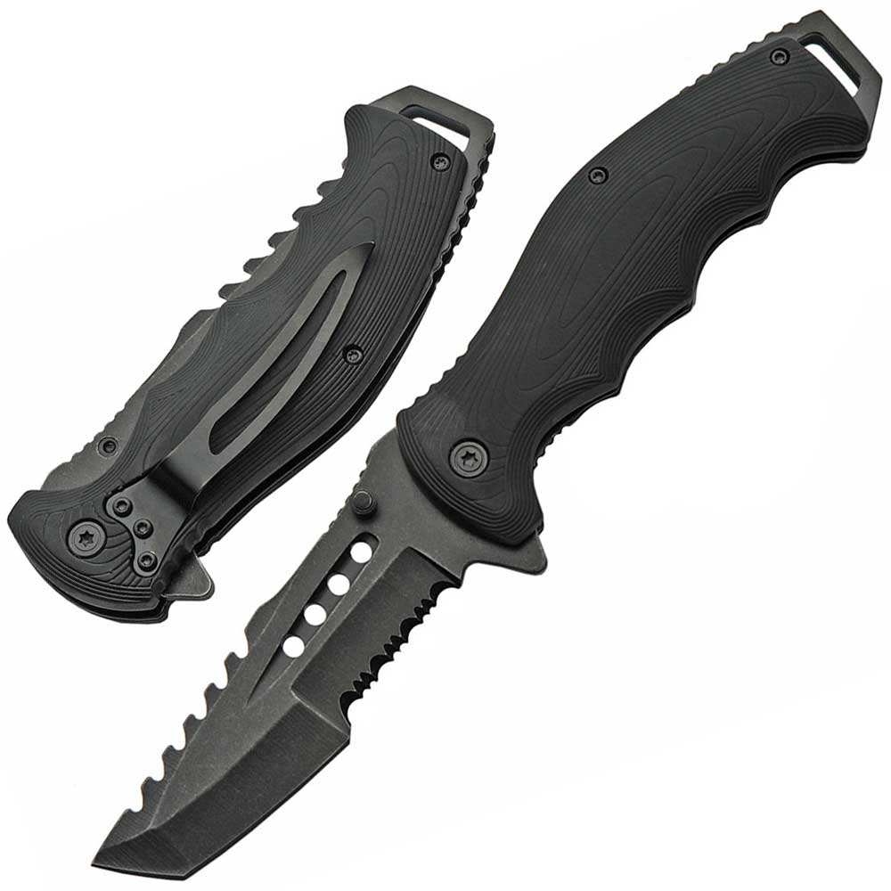 4.75 Inch Closed Black OPS Tactical Folder Pocket Tanto Blade Knife Collectible Weapons - Tophatter Daily Deals