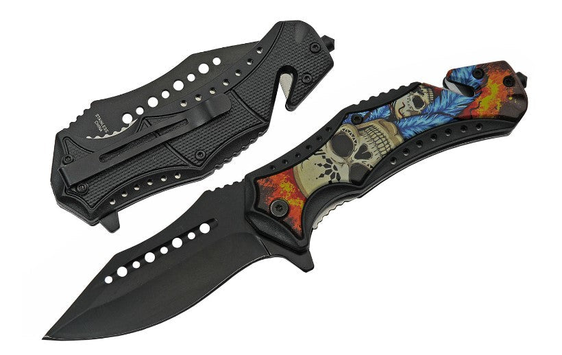 BLUE SUGAR SKULL POCKET ASSISTED KNIFE - Tophatter Daily Deals