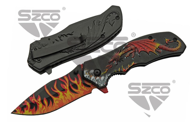 RED DRAGON'S FLAME POCKET ASSISTED KNIFE - Tophatter Daily Deals