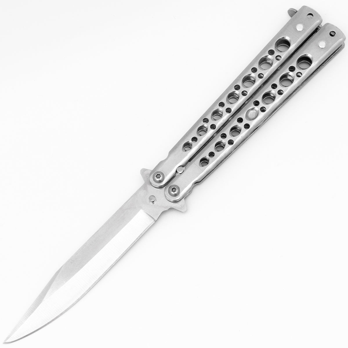 Silver Balisong Butterfly Knife Flipper - Tophatter's Guns'N'Weapons Store Collectible Weapons - Tophatter Daily Deals