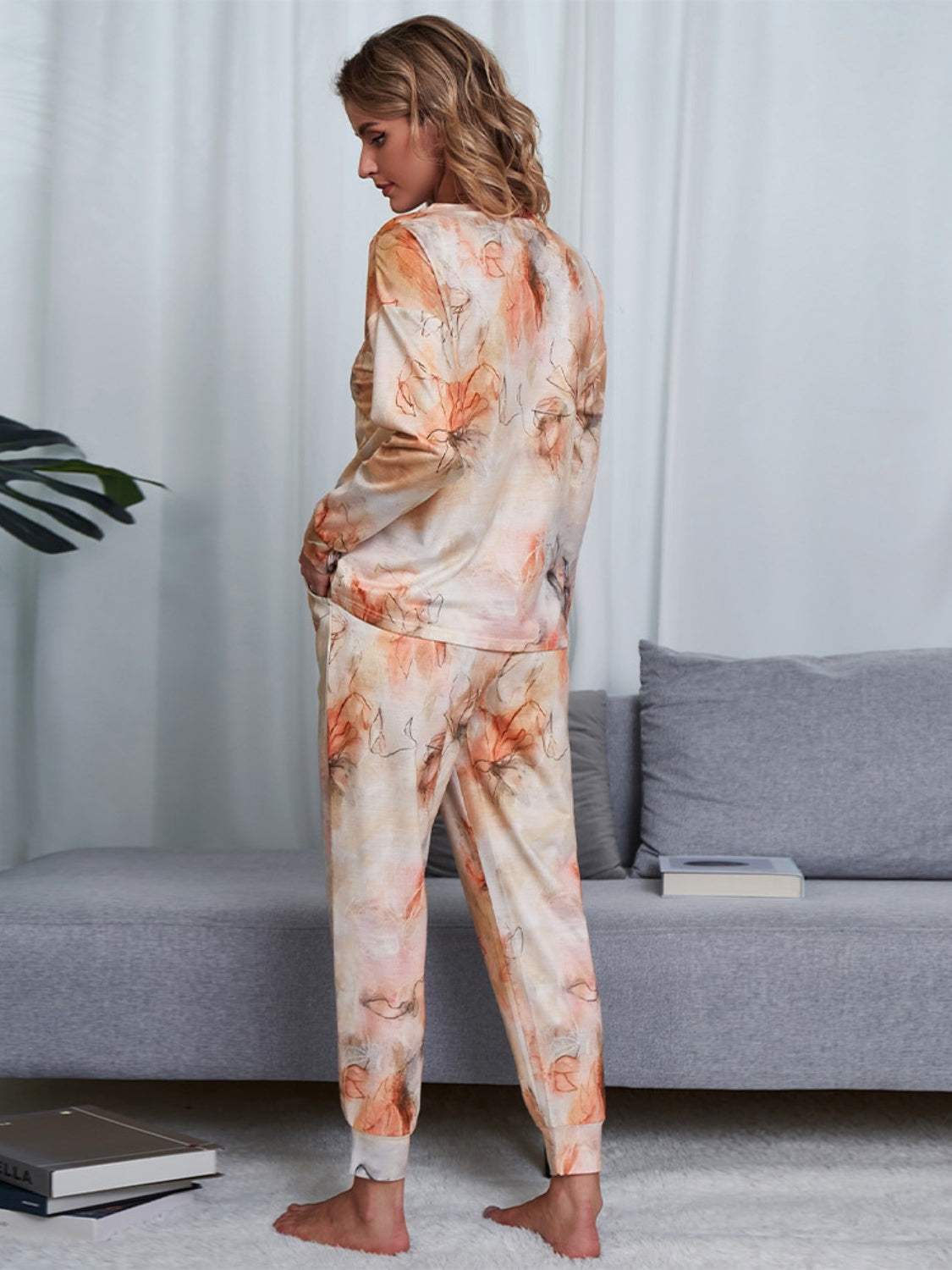 Tie-Dye Round Neck Top and Pants Lounge Set Loungewear Sets - Tophatter Daily Deals