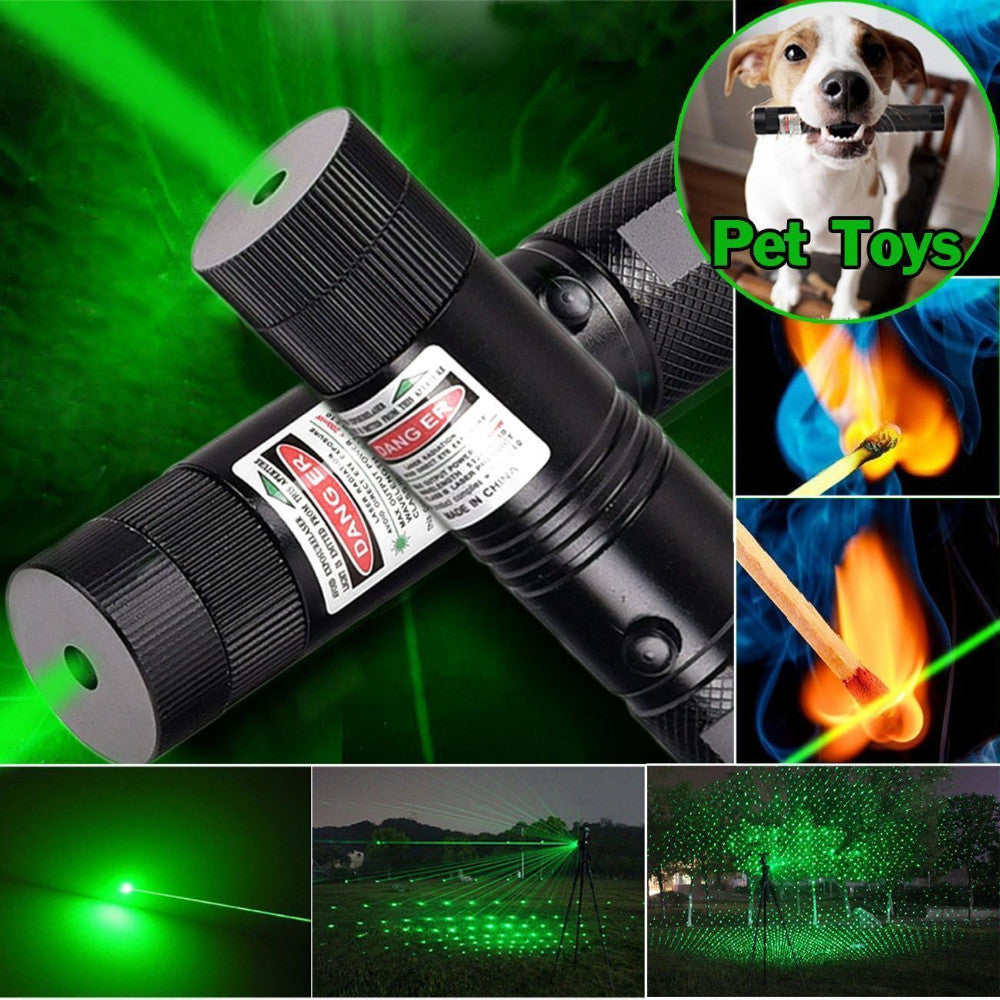Green Laser Pointer Pen 303 Adjustable Focus Burning Match Military Grade 10 Miles + Star Cap + Battery + Charger 532nm Laser - Tophatter Daily Deals