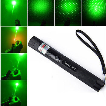 Green Laser Pointer Pen 303 Adjustable Focus Burning Match Military Grade 10 Miles + Star Cap + Battery + Charger 532nm Laser - Tophatter Daily Deals