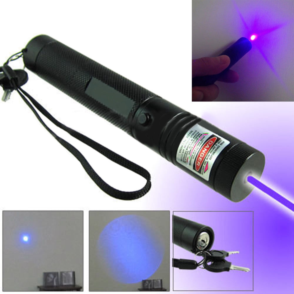 Blue Purple Laser Pointer Pen 303 Adjustable Focus Burning Match Military Grade 10 Miles + Star Cap + Battery + Charger 405nm Laser - Tophatter Daily Deals