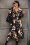 Floral Surplice Tie Front Ruffle Hem Midi Dress Casual Dresses - Tophatter Daily Deals