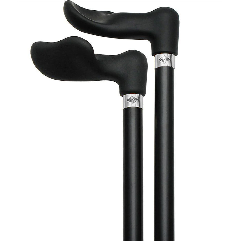 Scratch and Dent Black SoftGrip, Palm Grip Walking Cane with Black Beechwood Shaft, Silver collar V2151 Left Palm Hand Grip Canes - Tophatter Daily Deals
