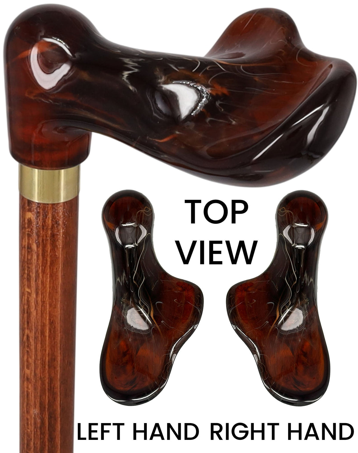 Hand-Specific Palm Grip Cane: Translucent Amber & Cherrywood Left Pearl Swirl Lucite Designer Walking Canes - Tophatter Daily Deals