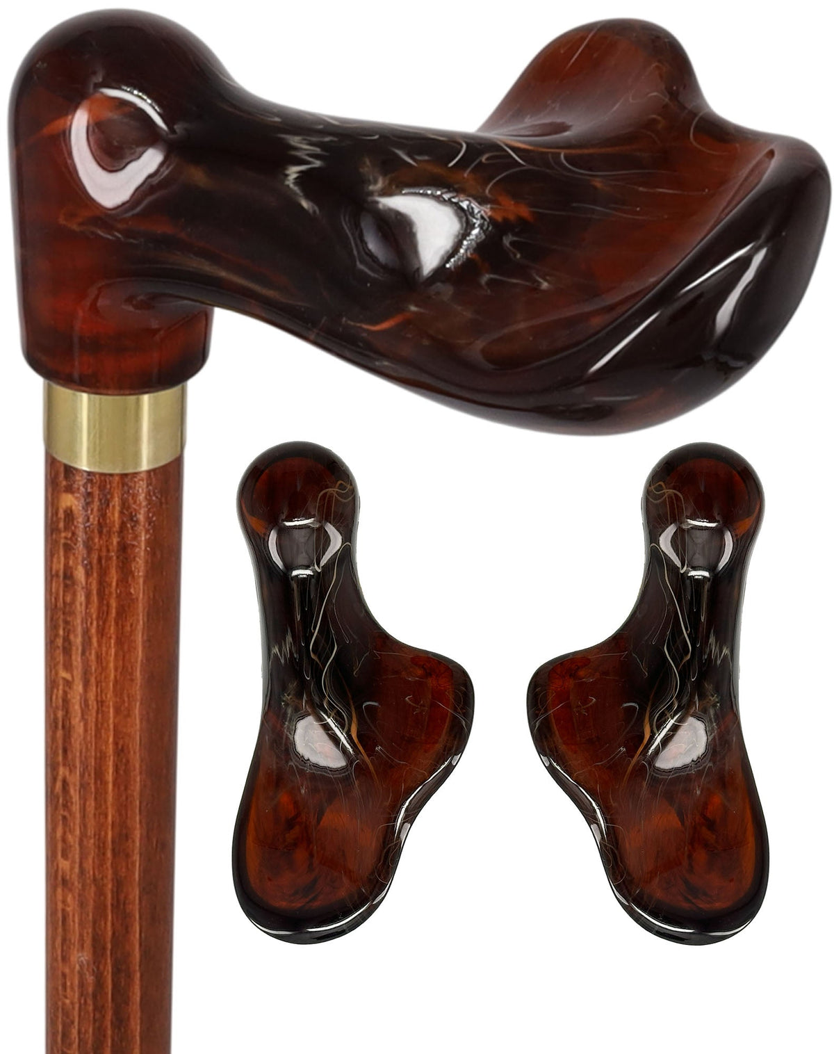 Hand-Specific Palm Grip Cane: Translucent Amber & Cherrywood Pearl Swirl Lucite Designer Walking Canes - Tophatter Daily Deals