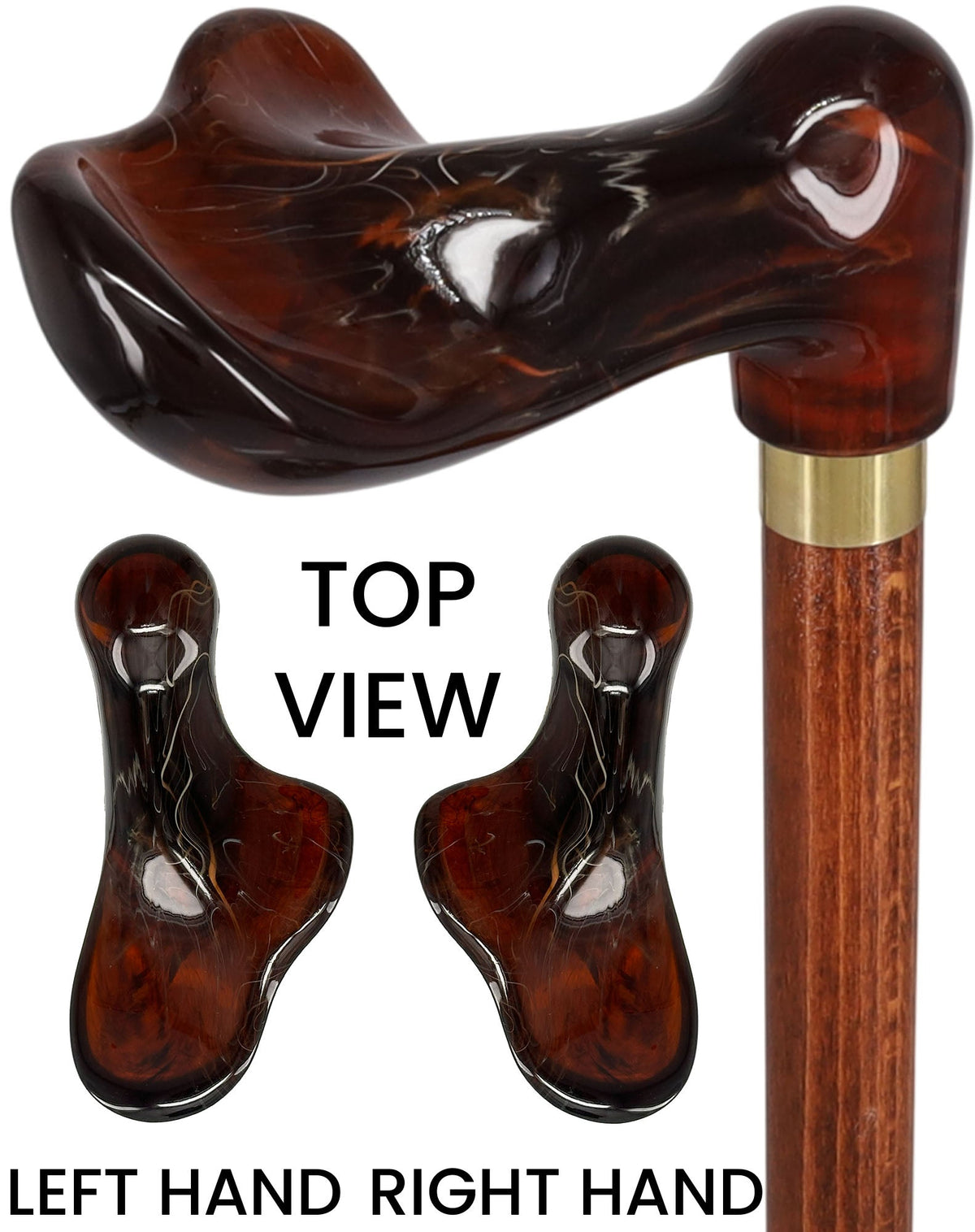 Hand-Specific Palm Grip Cane: Translucent Amber & Cherrywood Right Pearl Swirl Lucite Designer Walking Canes - Tophatter Daily Deals