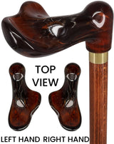 Hand-Specific Palm Grip Cane: Translucent Amber & Cherrywood Right Pearl Swirl Lucite Designer Walking Canes - Tophatter Daily Deals