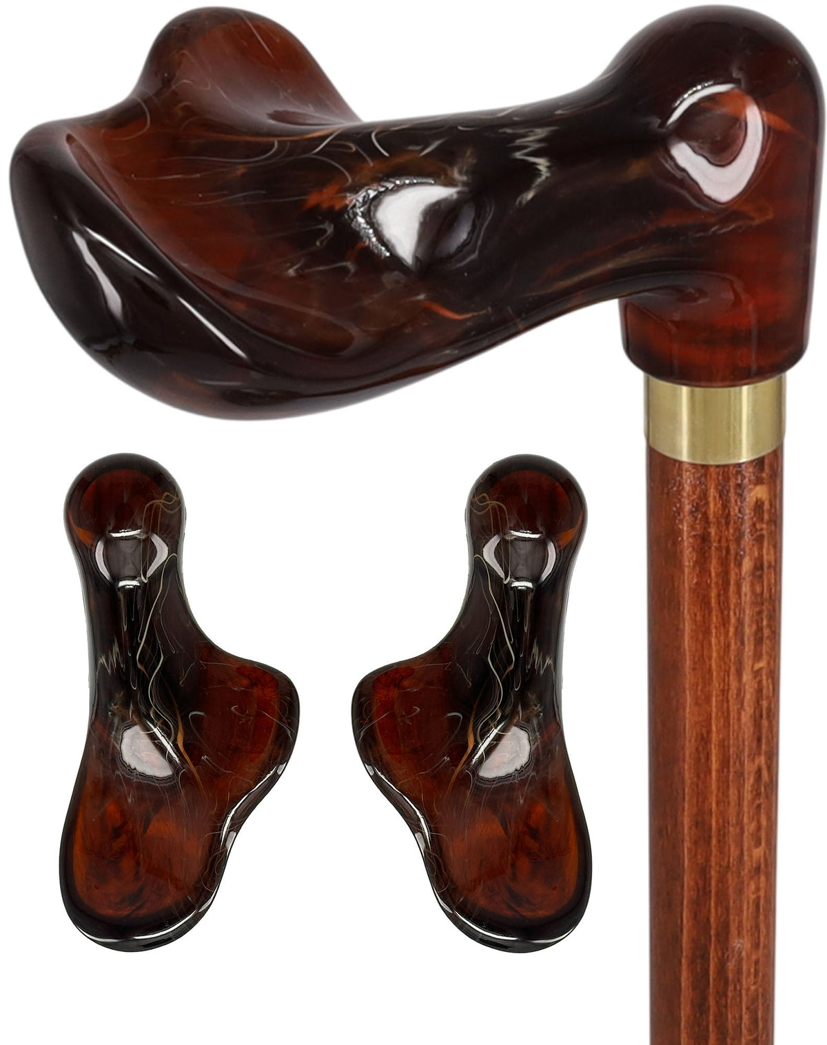 Hand-Specific Palm Grip Cane: Translucent Amber & Cherrywood Pearl Swirl Lucite Designer Walking Canes - Tophatter Daily Deals