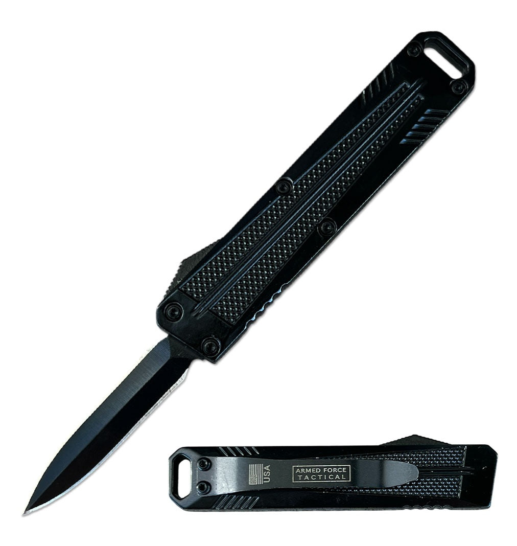 5" Black California Legal Automatic OTF Knife with Belt Clip & Lanyard Hole - TOPHATTER'S ARMORY DEALS Collectible Weapons - Tophatter Daily Deals