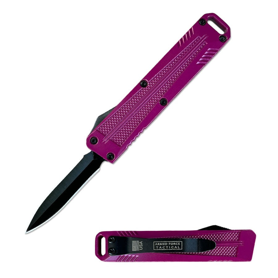 5" Purple California Legal Automatic OTF Knife with Belt Clip & Lanyard Hole - TOPHATTER'S ARMORY DEALS Collectible Weapons - Tophatter Daily Deals