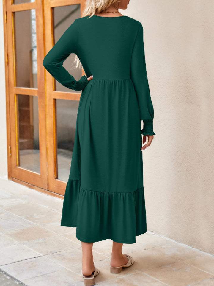 Round Neck Lantern Sleeve Ruffle Hem Dress Casual Dresses - Tophatter Daily Deals