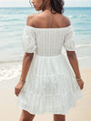 Smocked Eyelet Off-Shoulder Mini Dress Casual Dresses - Tophatter Daily Deals