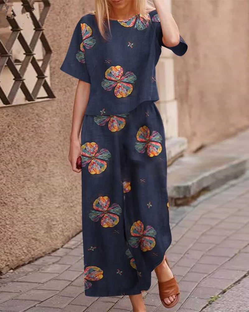 Retro Print Two Piece Sets Blue Two Pieces Sets - Tophatter Daily Deals