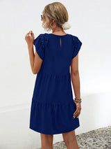 Ruffled Round Neck Cap Sleeve Mini Dress Casual Dresses - Tophatter Daily Deals