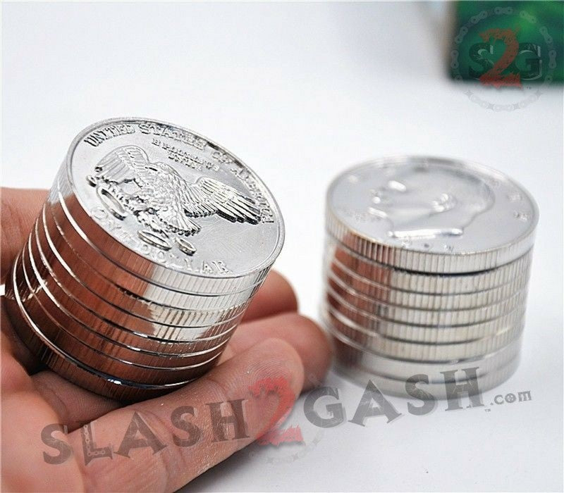 Silver Dollar Coin Grinder Metal Tobacco Herb Crusher - 3 pieces Smoking Accessories - Tophatter Daily Deals