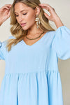 Double Take Full Size V-Neck Balloon Sleeve Tiered Dress Casual Dresses - Tophatter Daily Deals