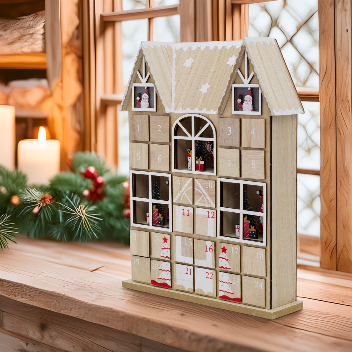 Santa House Advent Calendar with 24 Drawers | Wooden Christmas Advent Calendar Advent Calendar - Tophatter Daily Deals