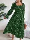 Polka Dot Flounce Sleeve Midi Dress Dark Green Casual Dresses - Tophatter Daily Deals