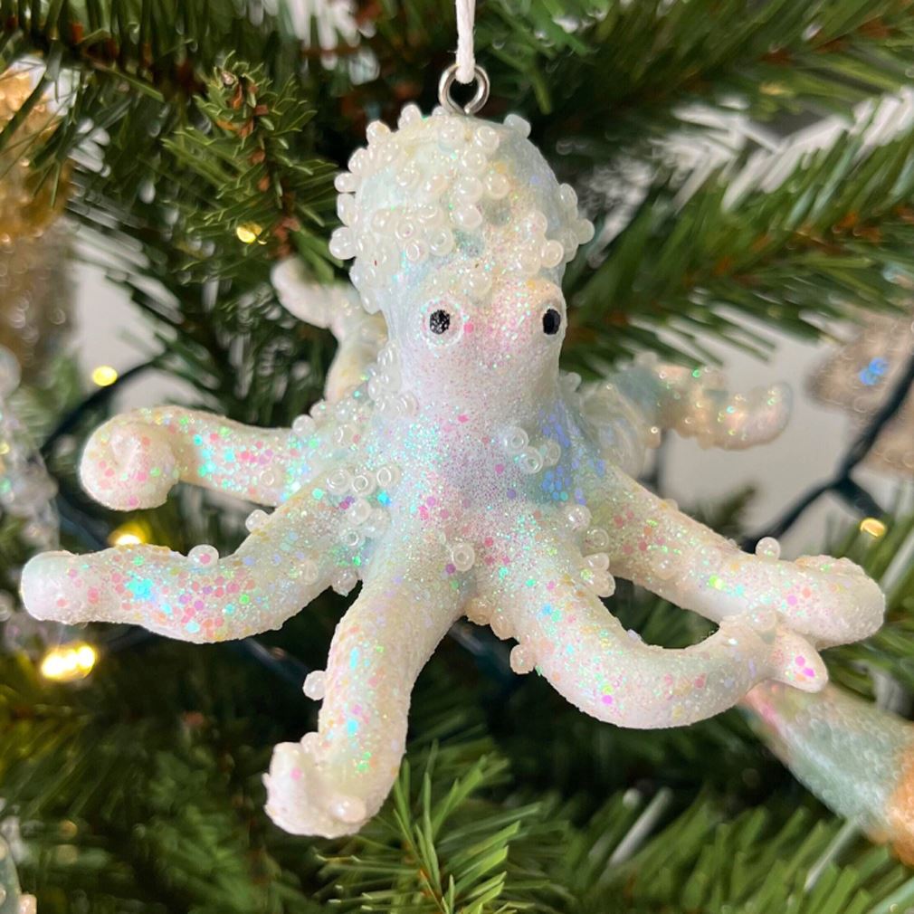 Pale Blue Octopus Christmas Bauble | Resin Sea Creature Tree Ornament - 9cm Baubles - Tophatter Daily Deals