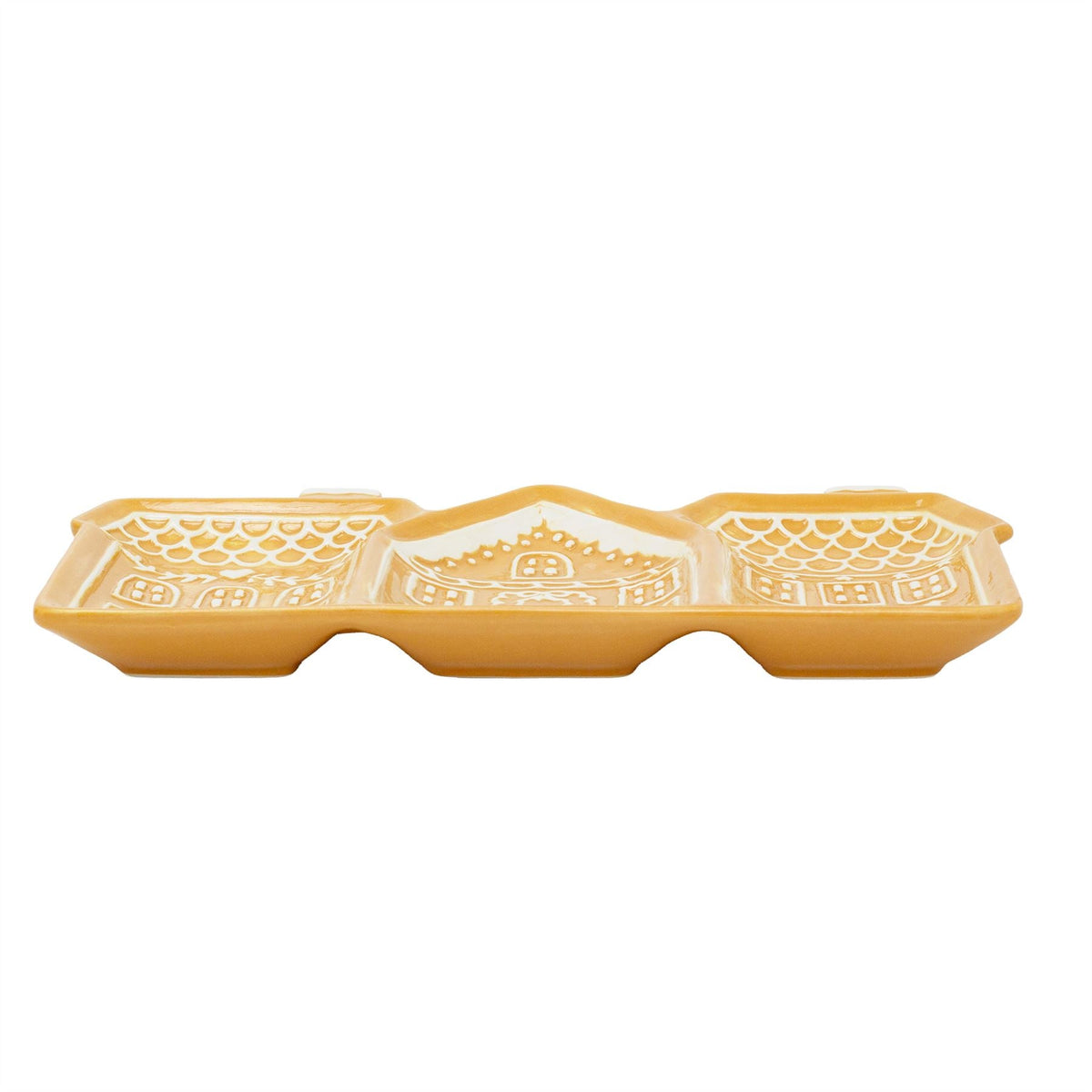 Gingerbread House Trio Ceramic Serving Platter | Christmas Serving Dish - 33cm Party Plates - Tophatter Daily Deals