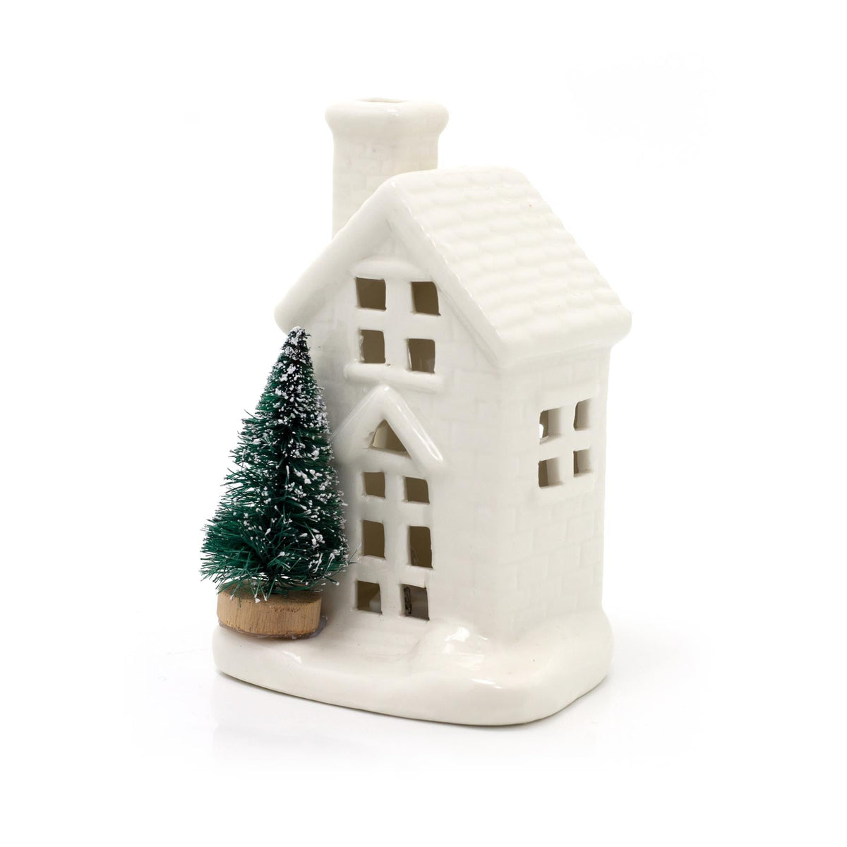 Mini White Ceramic LED Christmas House with Trees Ornament | Light up Decoration Ornament - Tophatter Daily Deals