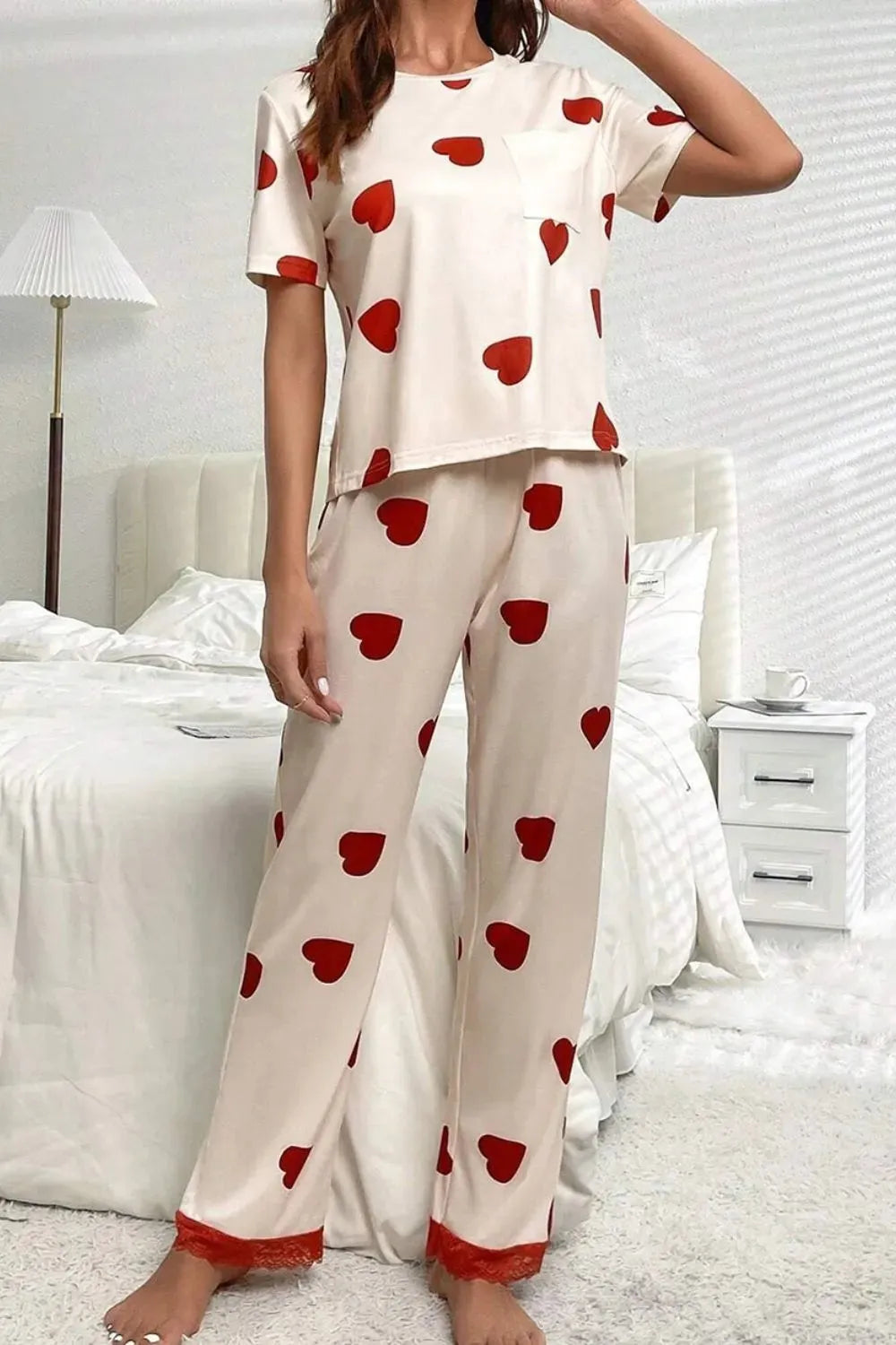 Pocketed Round Neck Top and Drawstring Pants Lounge Set White Loungewear Sets - Tophatter Daily Deals