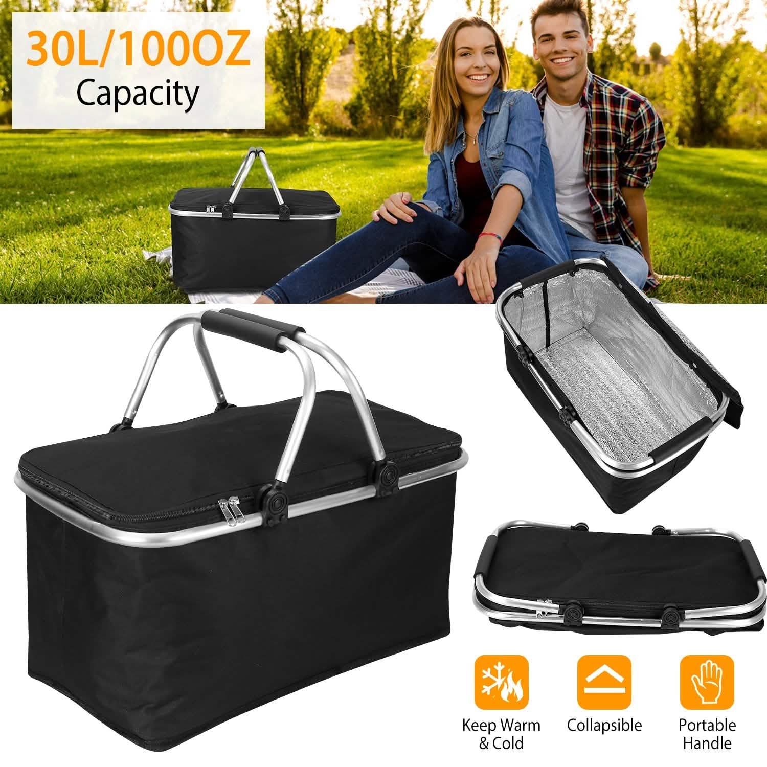 30L Insulated Picnic Basket Cooler Collapsible Food Delivery Storage Everything Else - Tophatter Daily Deals