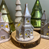 Ceramic LED Church | Light-Up Christmas Chapel Ornament Festive Decoration 12cm LED Light - Tophatter Daily Deals