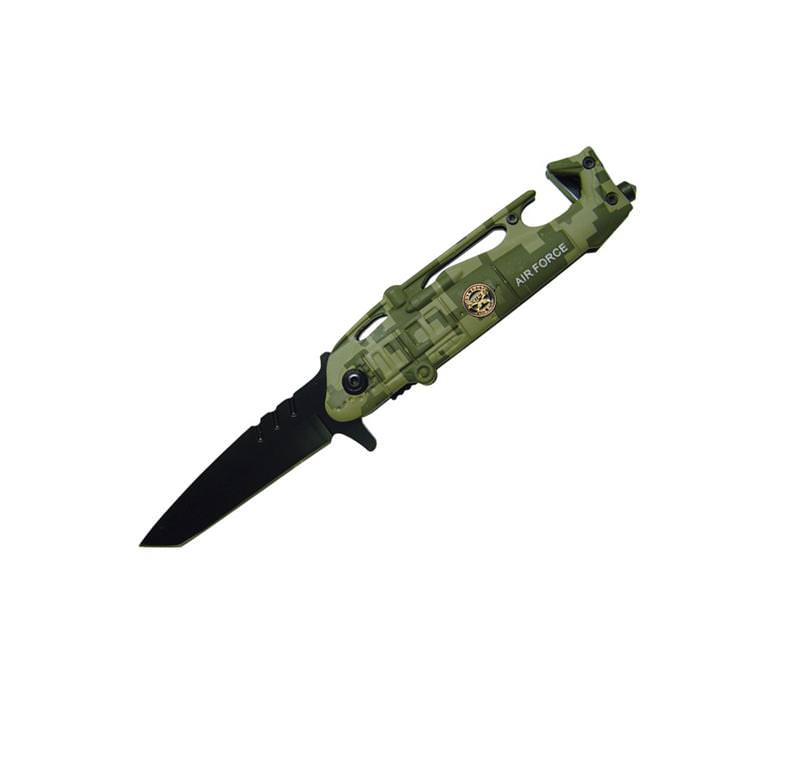Air Force Camo Helicopter Tanto Assisted Open Knife Rescue Knife Collectible Weapons - Tophatter Daily Deals