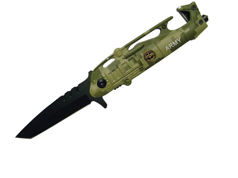 Army Camo Helicopter Tanto Assisted Open Knife Rescue Knife - Tophatter Daily Deals