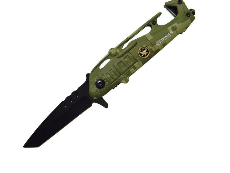 Marines Camo Helicopter Tanto Assisted Open Knife Rescue Knife - Tophatter Daily Deals