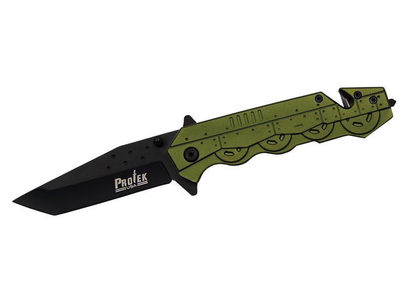 Olive Color Tank Handle Rescue Spring Assist knife - TOPHATTER'S ARMORY DEALS Collectible Weapons - Tophatter Daily Deals