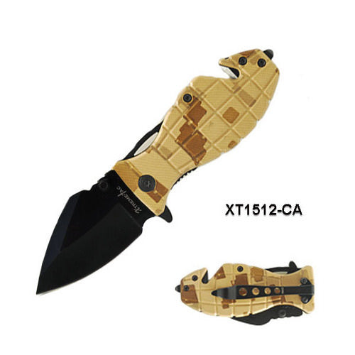 Grenade Rescue Spring Assisted Open Desert Camo Handle Knife - TOPHATTER'S ARMORY DEALS Collectible Weapons - Tophatter Daily Deals