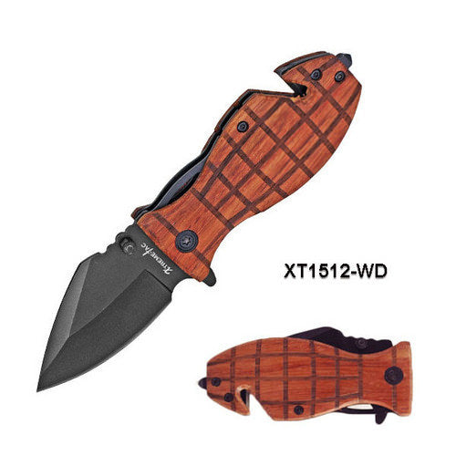 Grenade Rescue Spring Assisted Open Walnut Handle Knife - TOPHATTER'S ARMORY DEALS Collectible Weapons - Tophatter Daily Deals