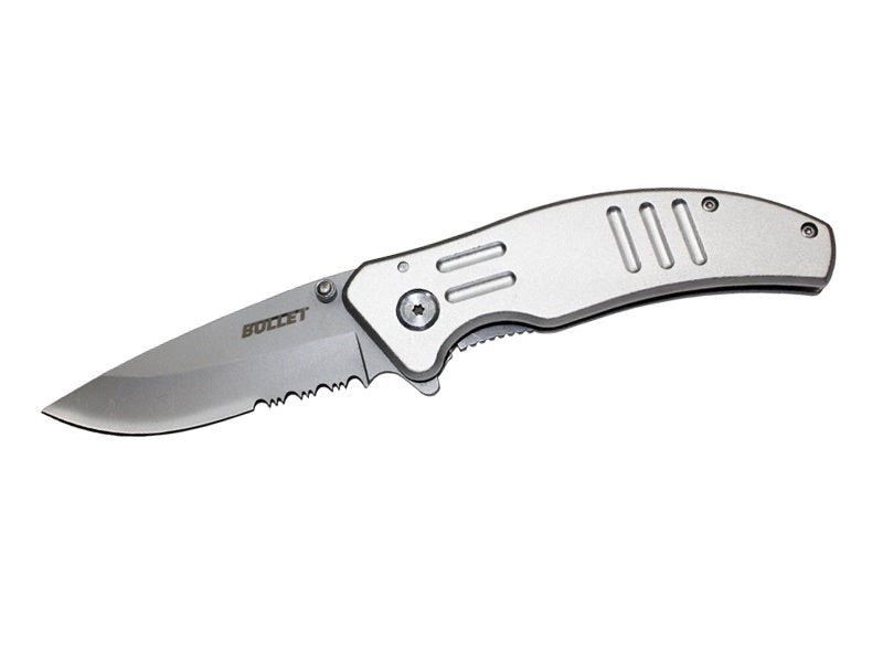 BULLET Spring Assisted Opening Knife - Silver Handle - TOPHATTER'S ARMORY DEALS Collectible Weapons - Tophatter Daily Deals