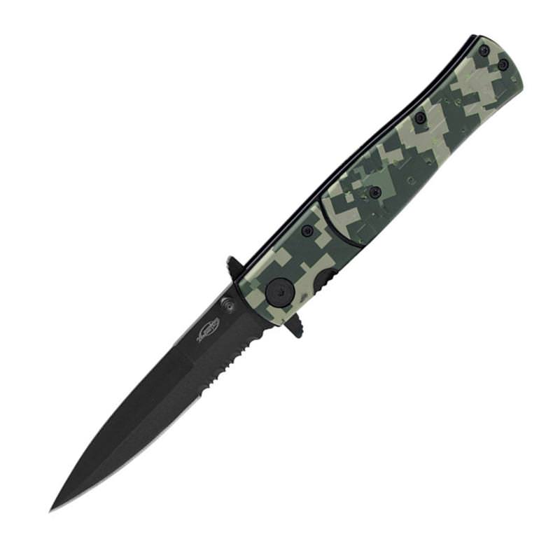 Digital Green Camo Stiletto Style Assisted Opening Knife - TOPHATTER'S ARMORY DEALS Collectible Weapons - Tophatter Daily Deals