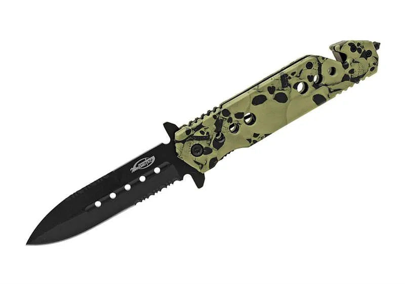 Green Skull Camo Rescue Dagger Style Assisted Opening Knife - Tophatter Daily Deals