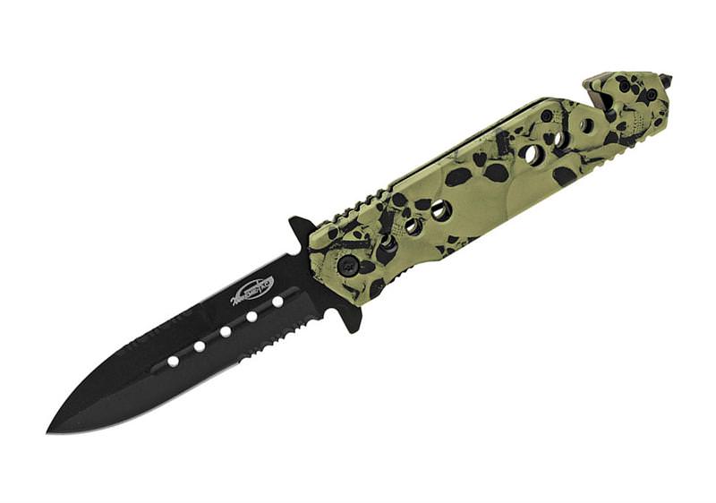 Green Skull Camo Rescue Dagger Style Assisted Opening Knife - TOPHATTER'S ARMORY DEALS Collectible Weapons - Tophatter Daily Deals