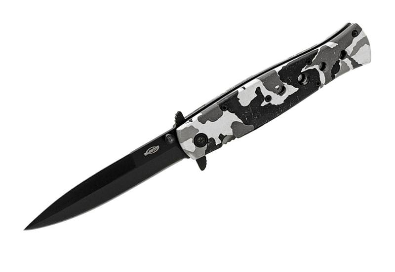 Skull Camo Stiletto Style Spring Assisted Opening Knife - TOPHATTER'S ARMORY DEALS Collectible Weapons - Tophatter Daily Deals