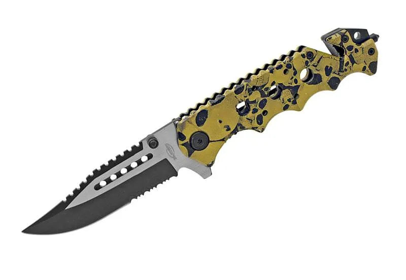 Digital Green Skull Camo Tactical Rescue Style Assisted Knife - Tophatter Daily Deals