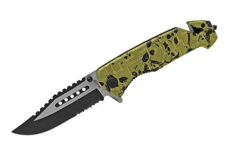 Green Skull Camo Tactical Rescue Style Assisted Knife - Tophatter Daily Deals