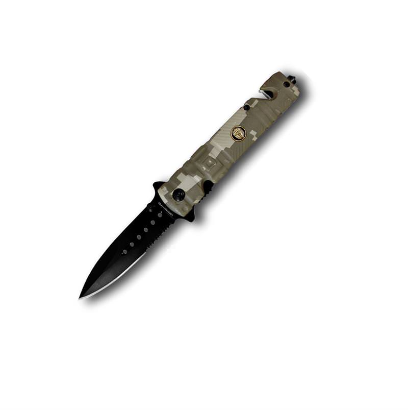 Police Camo Baton-Shaped Handle Rescue Style Assisted Knife Collectible Weapons - Tophatter Daily Deals