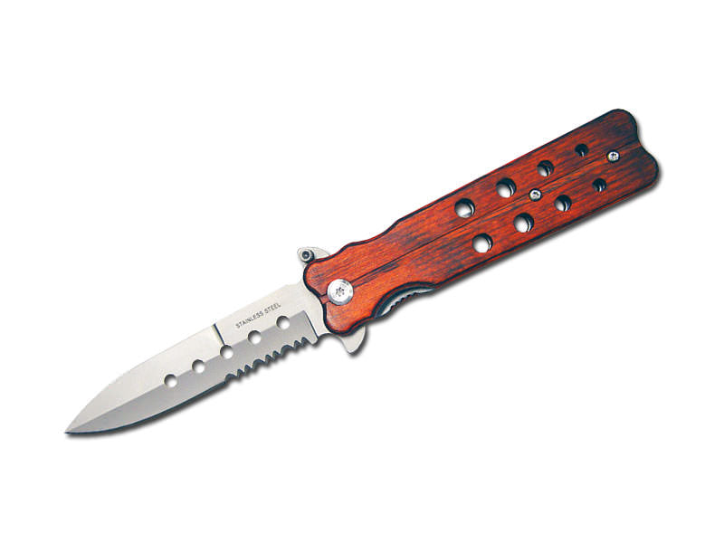Butterfly Style Pakkawood Handle Spring Assist Knife - TOPHATTER'S ARMORY DEALS Collectible Weapons - Tophatter Daily Deals
