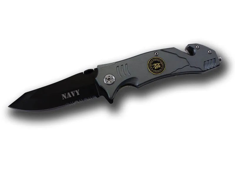 Navy 4.5 Inch Tactical Rescue Knife - Half Serrated Blade - Tophatter Daily Deals