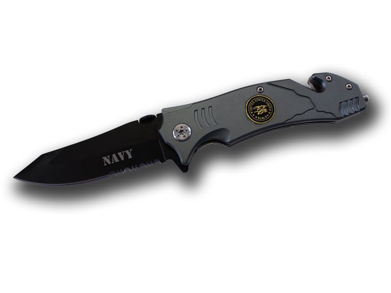 Navy 4.5 Inch Tactical Rescue Knife - Half Serrated Blade Collectible Weapons - Tophatter Daily Deals