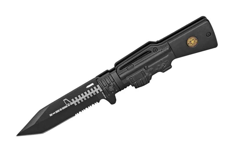 AR-15 Series Marines Spring Assisted Folding Knife - Black - Tophatter Daily Deals