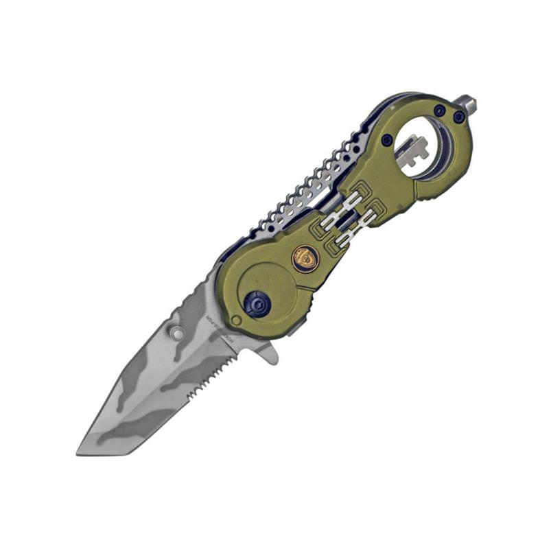 4 5 Inch Police Dept Folding Knife Olive Green Handcuff Spring Assist - TOPHATTER'S ARMORY DEALS Collectible Weapons - Tophatter Daily Deals